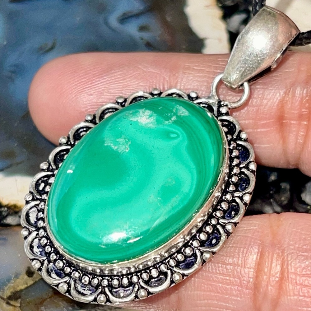 Dainty Green Malachite Pendant 2”